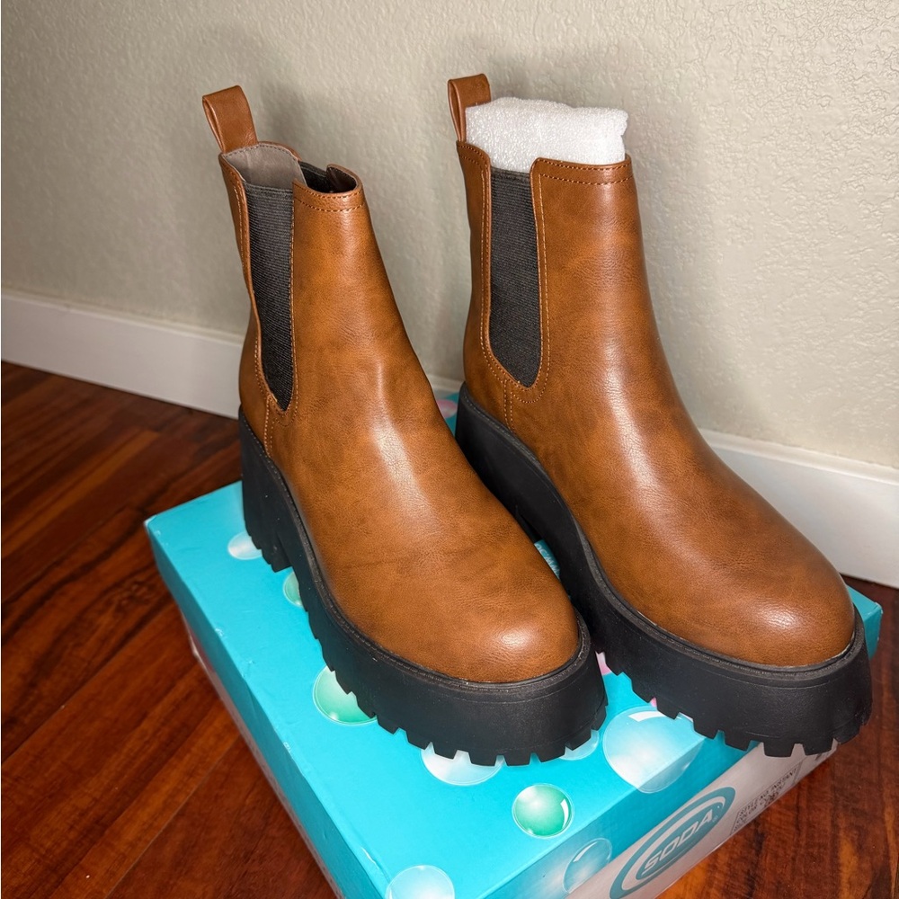 Soda Tan Platform Ankle Boots